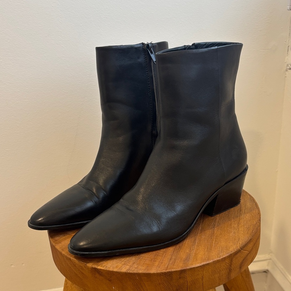 Zara Black Leather Ankle Boots